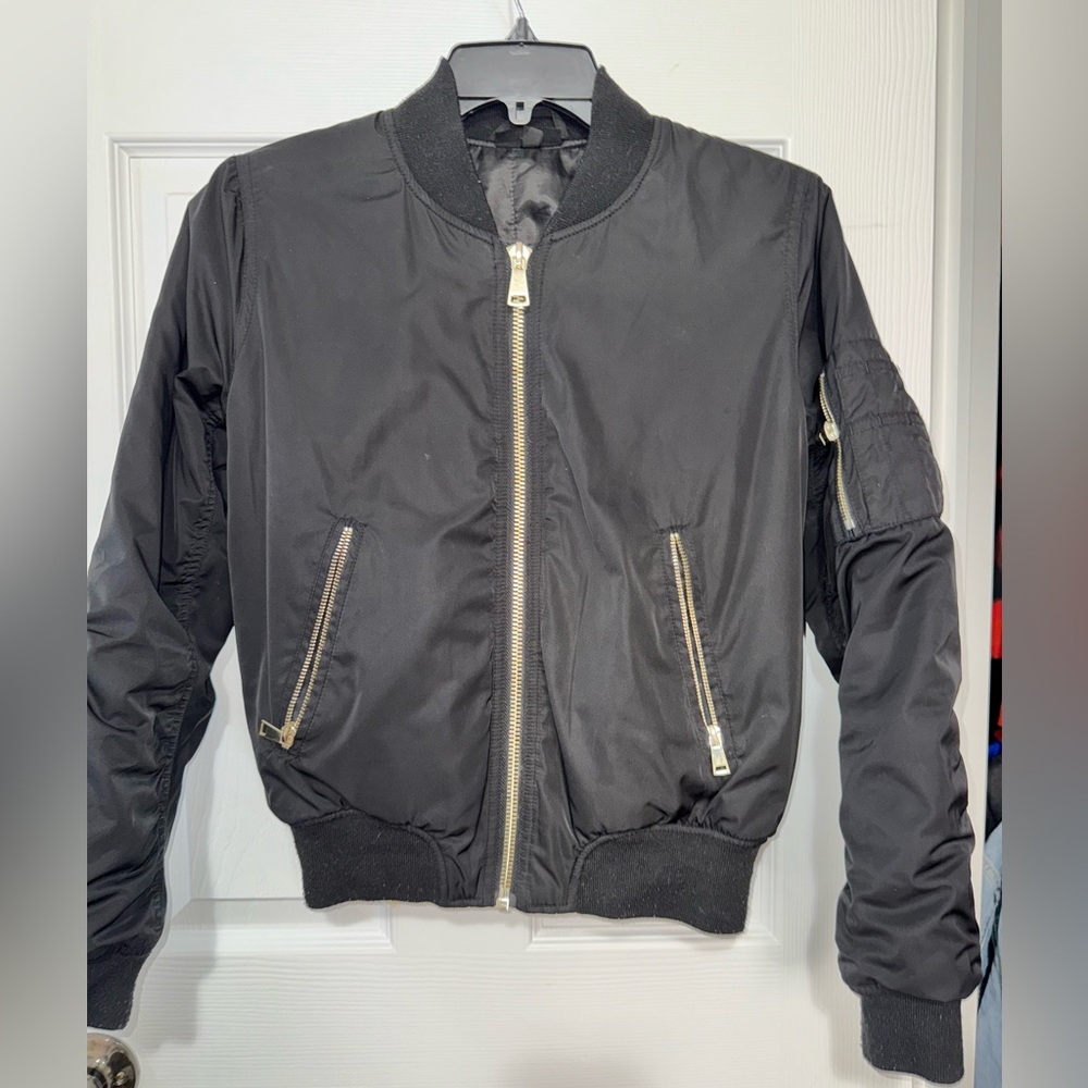 Top shop Black Bomber Jacket with Gold Zippers